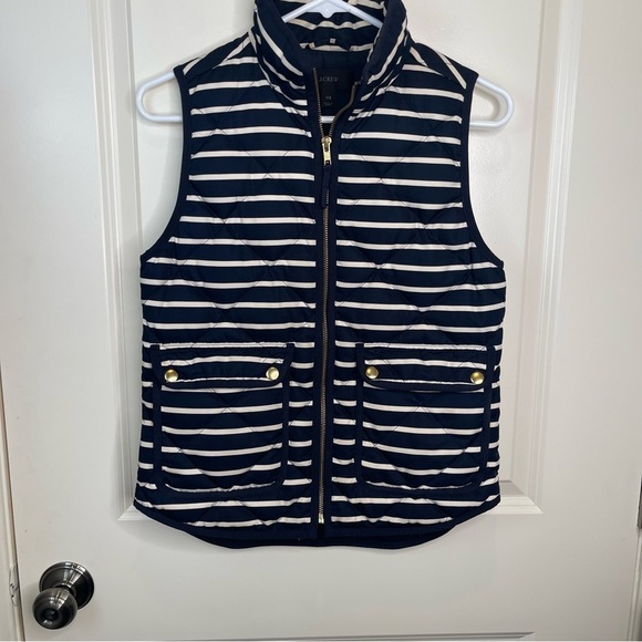 J. Crew Vest Navy Striped Quilted Down Vest Sleeveless Jacket 02727 - Picture 5 of 16